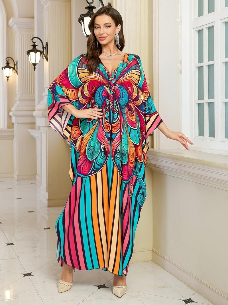 KEYLORTING Women’s Kaftan Beach Cover Up Dress Plus Size Summer Swimsuit Loungewear Maxi Dress - Image 4